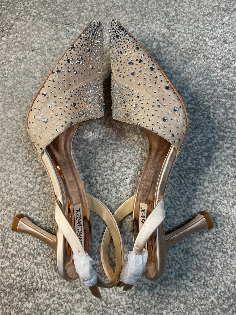 Badgley Mischka Brenna Embellished Slingback Pumps Nude Satin - Size 8.5 NIB - Picture 8 of 16